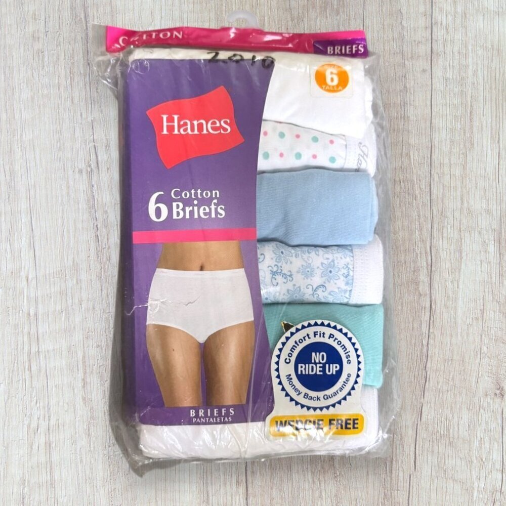 Vintage 6 Pack Hanes Cotton Briefs 6 M Granny Panties Wedgie Free New Deadstock